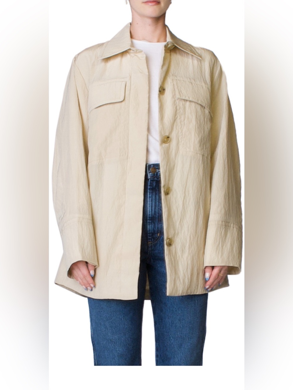 Vince Padded Shirt Jacket in Pale Fawn